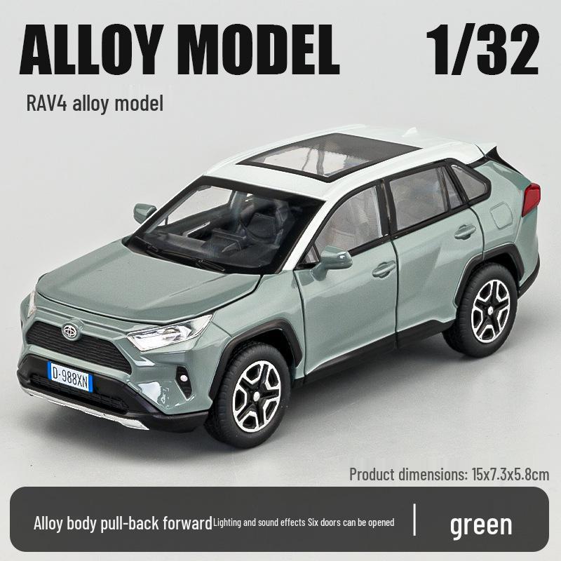 Цзяе 1:32 RAV4 Литой шестидверный внедорожник Игрушечная модель со звуком и светом