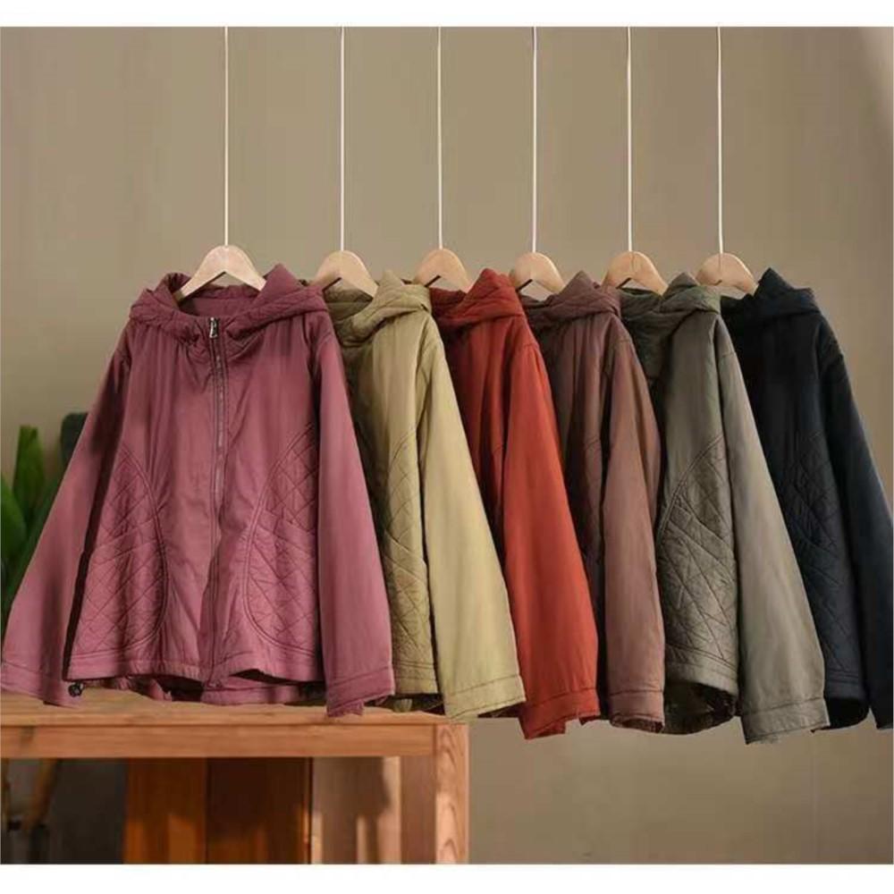Johnature Женские винтажные куртки с капюшоном на молнии, однотонные, зимние, пэчворк, с карманами, повседневные, теплые куртки, пальто