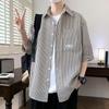 Men's New Summer Youth Loose Striped Short Sleeve Casual Thin Breathable Lightweight Everyday