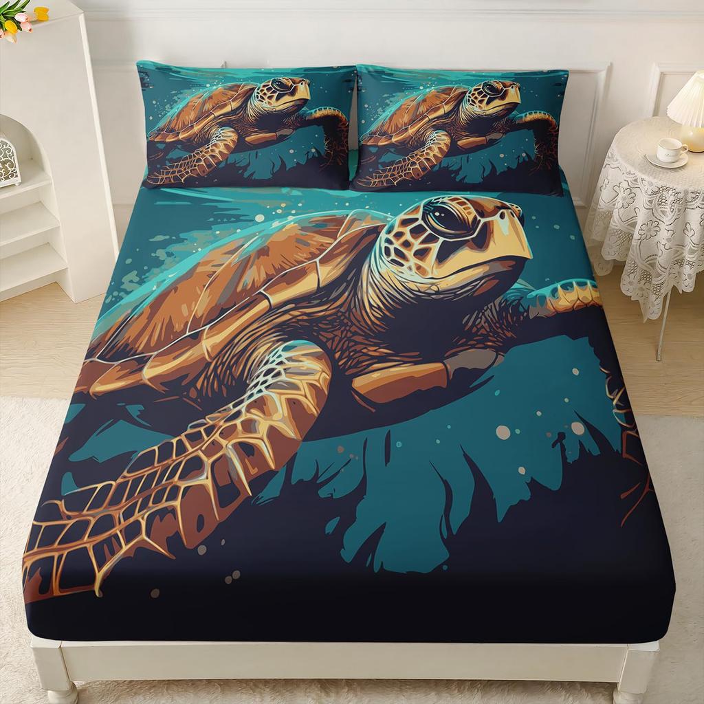 Marine Life Pattern Sheet Three-Piece Digital Printed Sheet Bedding Set Adult Children