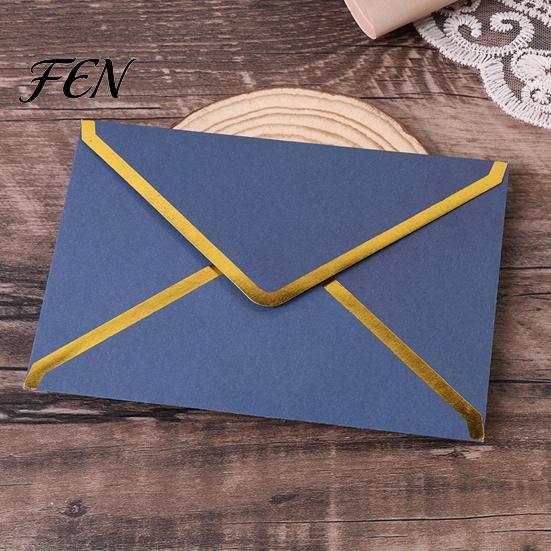 Premium Texture Stationery 5Pcs Western Style Envelopes with Gold Foil Trim, Offset Paper Invitation for Wedding, Greeting Cards, Business Letters,