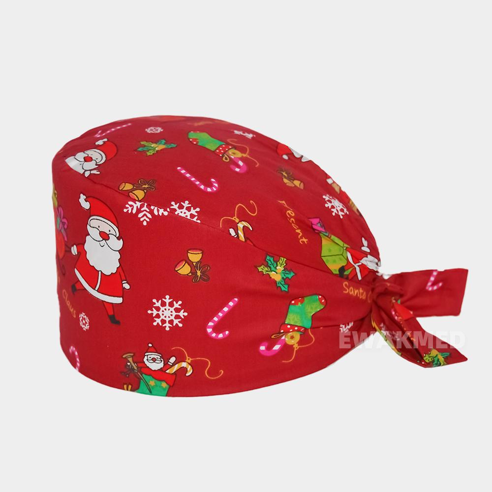 New Christmas Printed Surgical Scrub Cap 100%cotton Sweatband Chef Vet Spa Medical Bouffant Hat