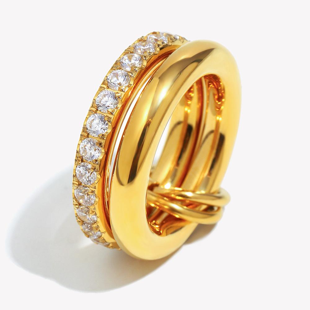 Luxury Stainless Steel Double Layer Rings for Women Elegant 18K Gold Plated Zircon Band Ring Minimalist Jewelry Wedding Gift