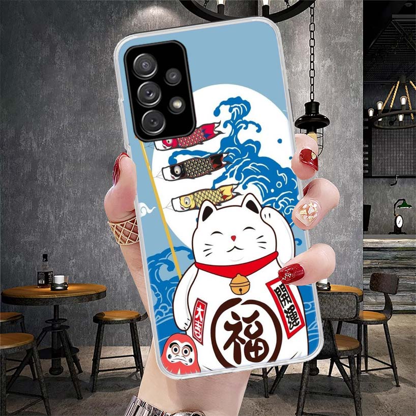 Счастливый Кот Манеки Неко Японский Мягкий Чехол Для Телефона Для Samsung Galaxy A12 A22 A32 A52 A72 A02S A51 A50S A71 A70 A31 A20S Note 20 Ult