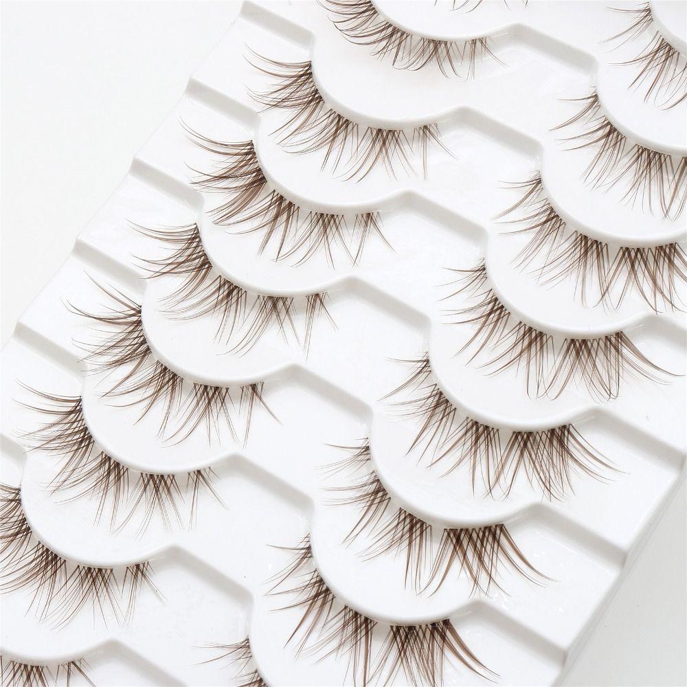 10 Pairs 3D Brown False Eyelashes Japanese Cosplay Dramatic Anime Lashes Faux Mink Lashes for Women