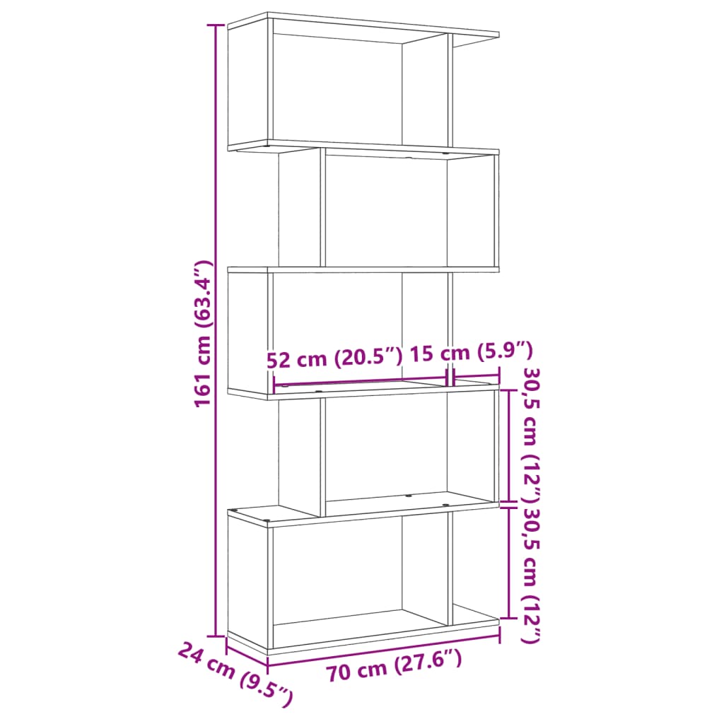 Room Divider Bookshelf 5 Tier Sonoma Oak Finish 70 x 24 x 161 cm
