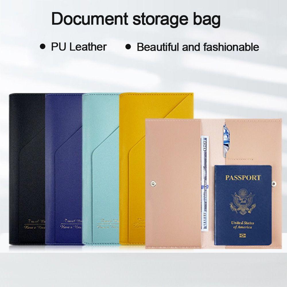 Portable Pu Leather Passport Cover Solid Color Light-weight Passport Holder Purse Bags Women