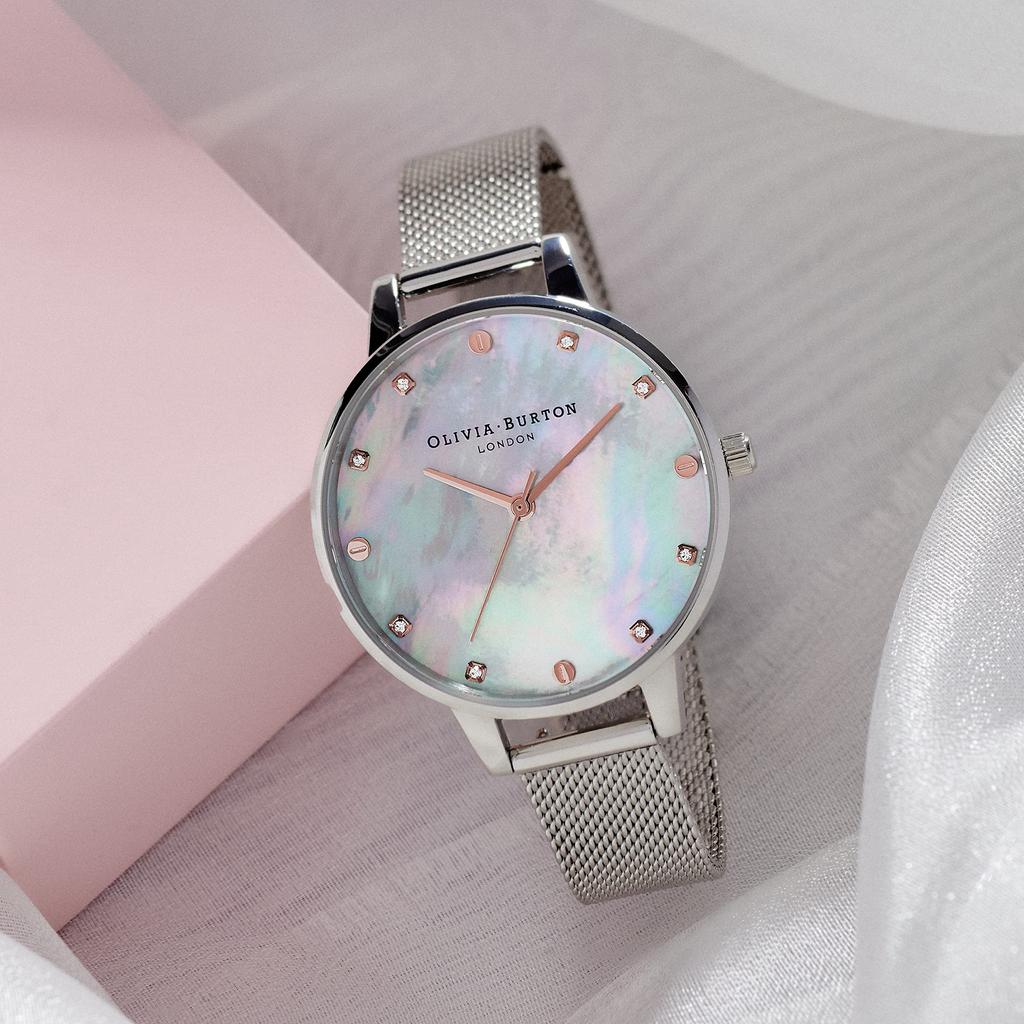 Authorized Distributor [OLIVIA BURTON] Olivia Burton Watch Women's OB16SE07 Classics Demi Mother of Pearl Rose Gold & Silver Mesh
