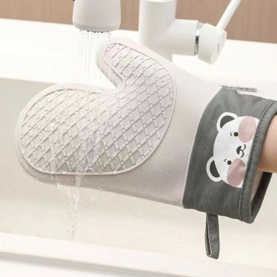 1Pc Silicone Heat Resistant Gloves Non-Slip Oven Mitts Kitchen Hand Clamps Thickened