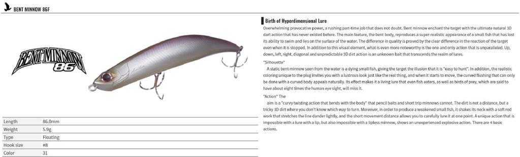 Распродажа OSP Bent Minnow 86F Плавающий воблер G-35 (4383)