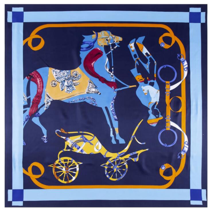 New Luxury Brand Design Sago Cycas Palm Tree Winter Square Scarf 130cm Twill Silk Scarf Women Kerchief Scarves For Ladies