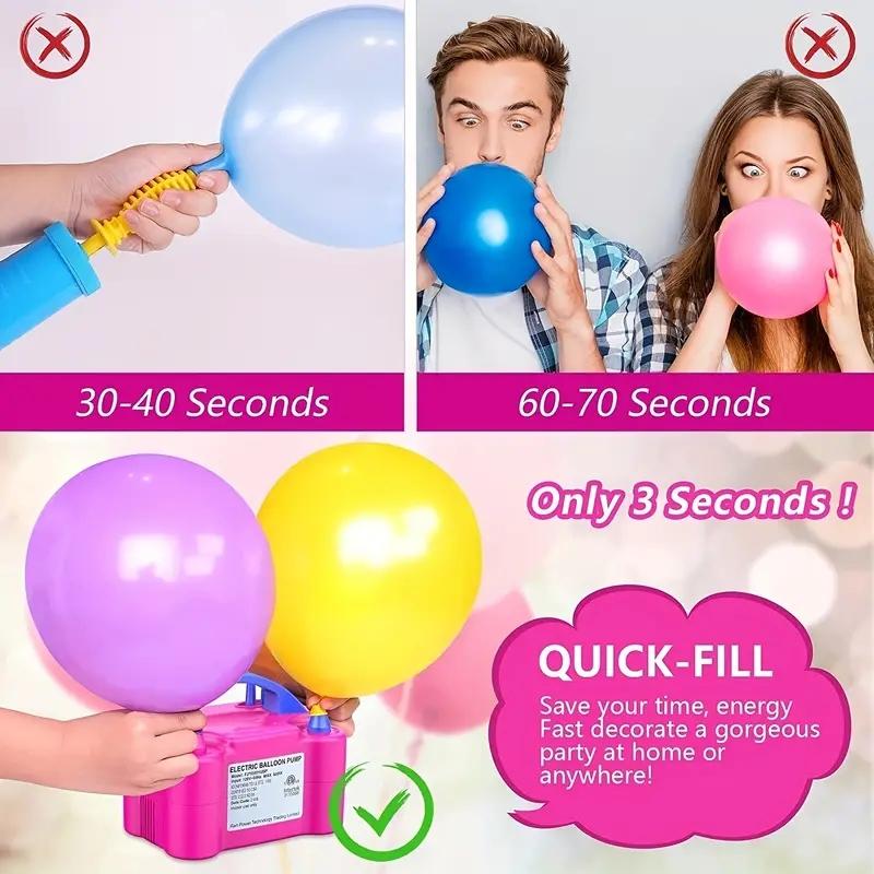Портативный электрический насос для воздушных шаров с двойным соплом, 600 Вт, цвет розовый - Питание от USB, Ручное управление для украшения вечеринок и мероприятий,