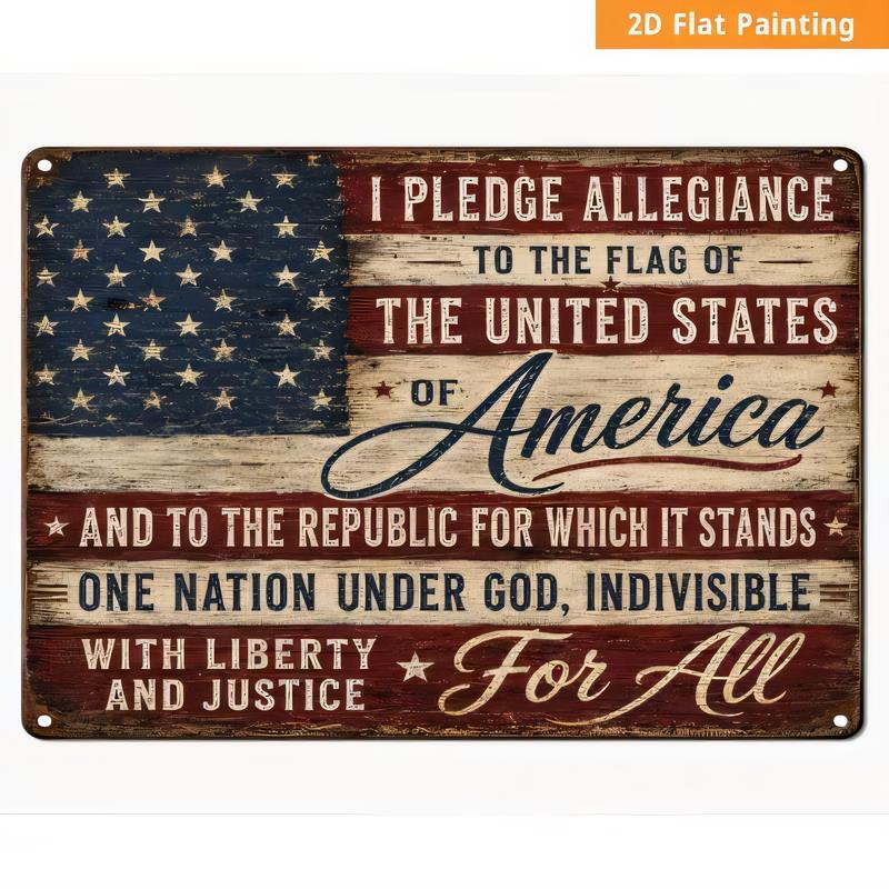 Tin Sign Metal Poster I Pledge Allegiance To The Flag Of The United States Of America Vintage Rustic Patriotic Wall Art Decorati