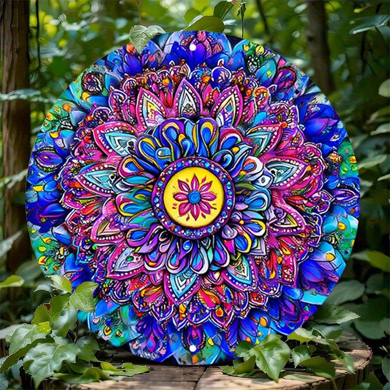 2D плоская 20*20см1шт Винтажная мандала Цветы узоры настенная художественная табличка, красочный симметричный узор для баров, кафе, пляжных домиков и дворов