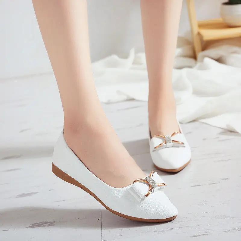 Fashion Women's Flat Shoes Low Heel Elegant Ladies Footwear Pointed Toe with Bow Chic Point Non Slip Comfortable Luxury Brand Dress On
