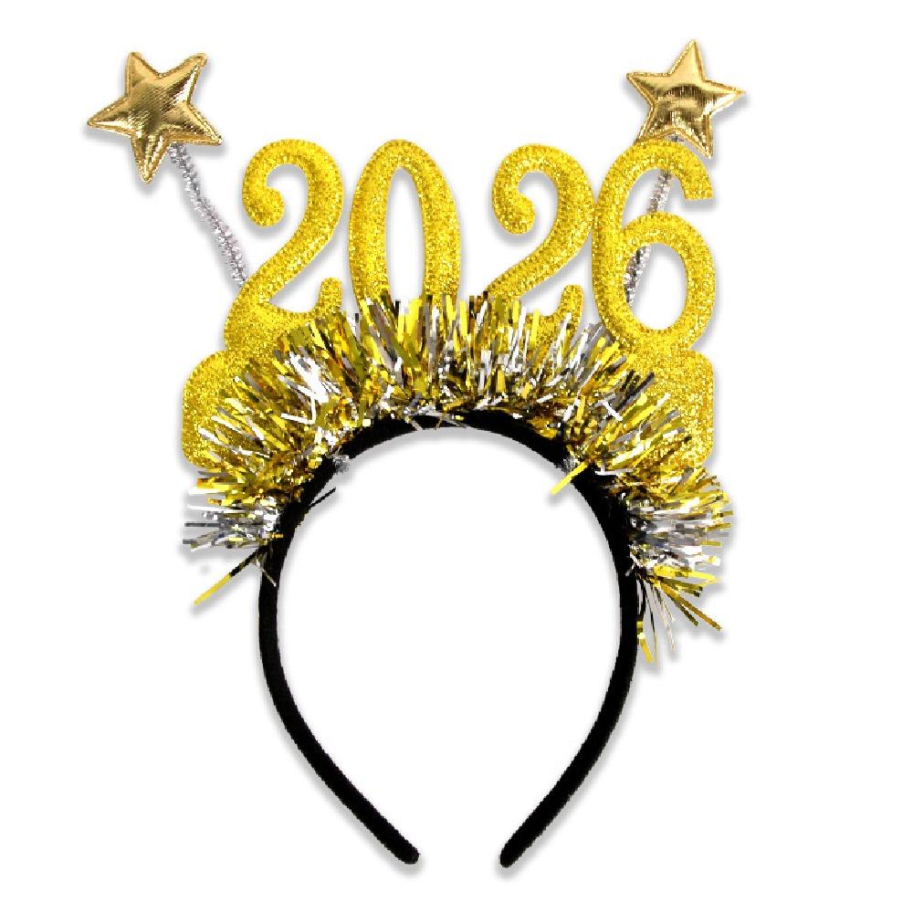 Sequin 2026 Happy New Year Headband Sweet New Year Decorative Glasses  New Year Dress Up
