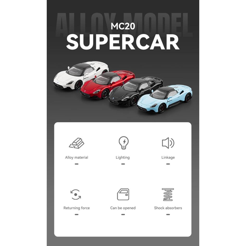 1/24 Maserati MC20 Кабриолет Спортивный Автомобиль Сплав Металл Литье под Давлением Модель Автомобиля Внутренний Дом Модные Игрушки Украшения Праздничный Подарок Ребенок