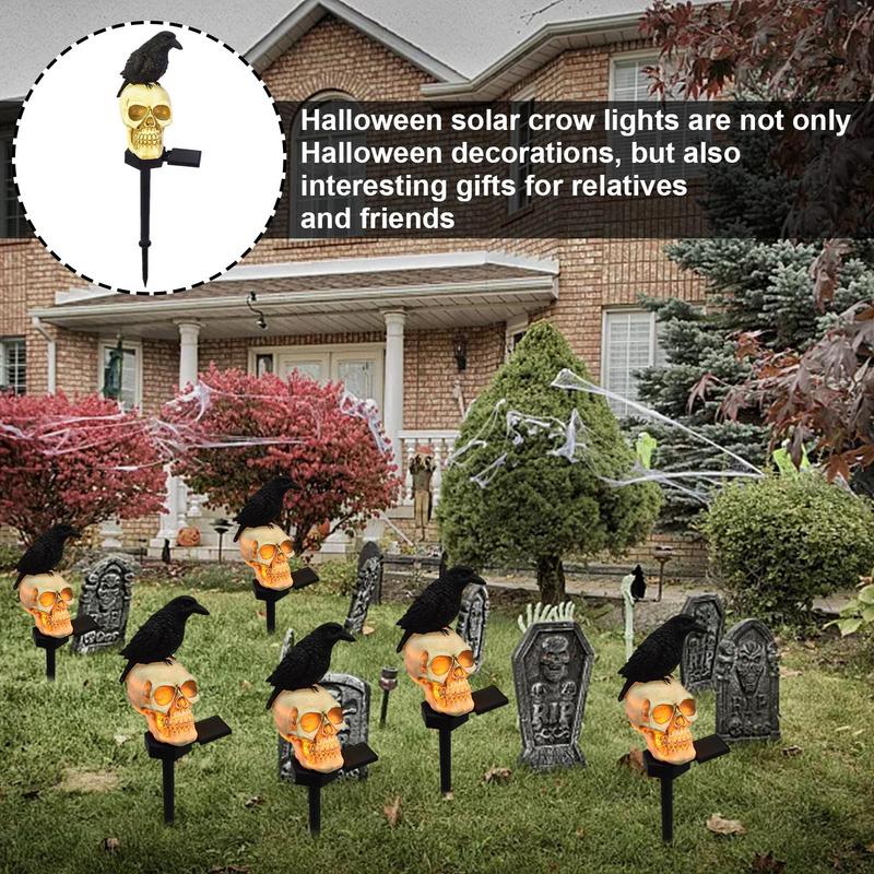 800MAH Solar Resin Halloween Crow Skull Light Outdoor Waterproof LED Light Balcony Holiday Lawn Lamp Garden Decor Decorative Light