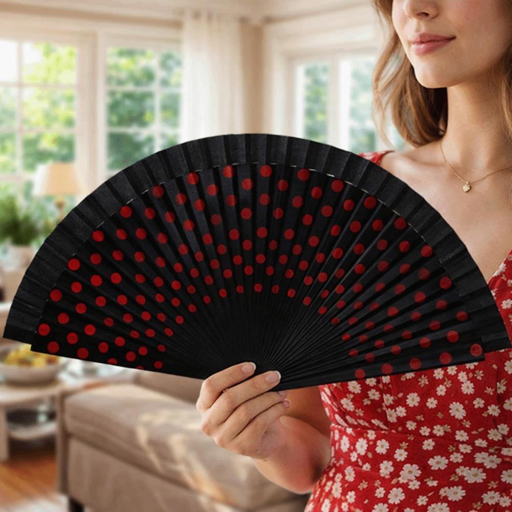 Vintage Hand Fan Dots Pattern Dancing Fan Practical Decorative Fan Home