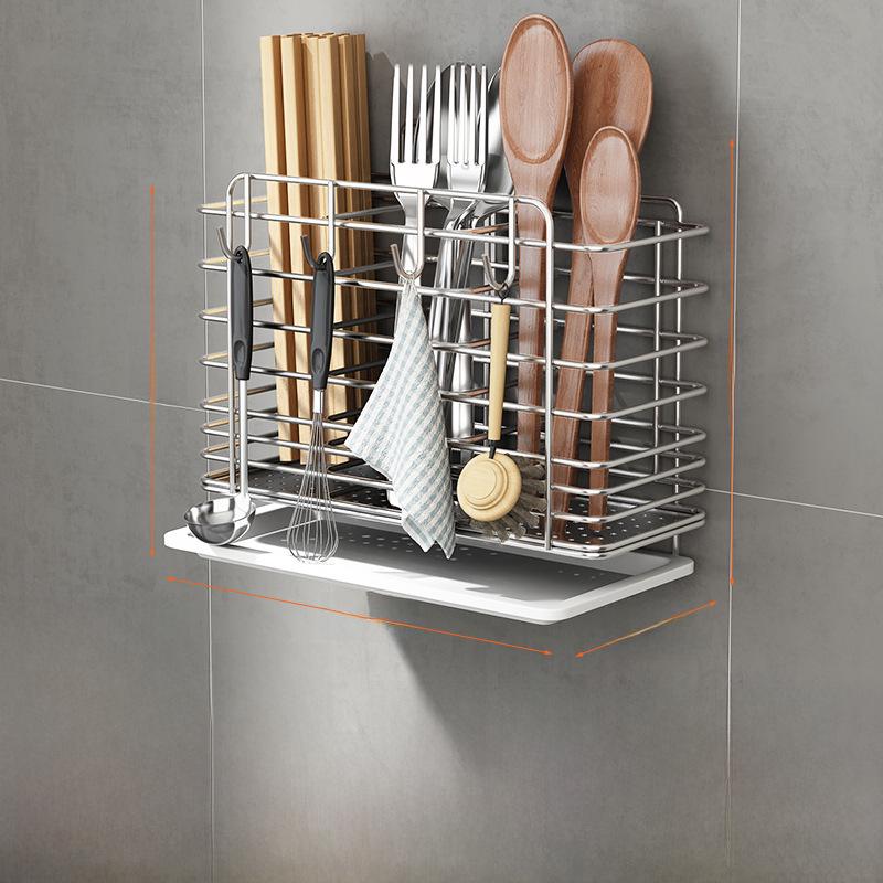 Wall-Mounted Stainless Steel Kitchen Utensil Holder for Chopsticks, Knives, and Forks