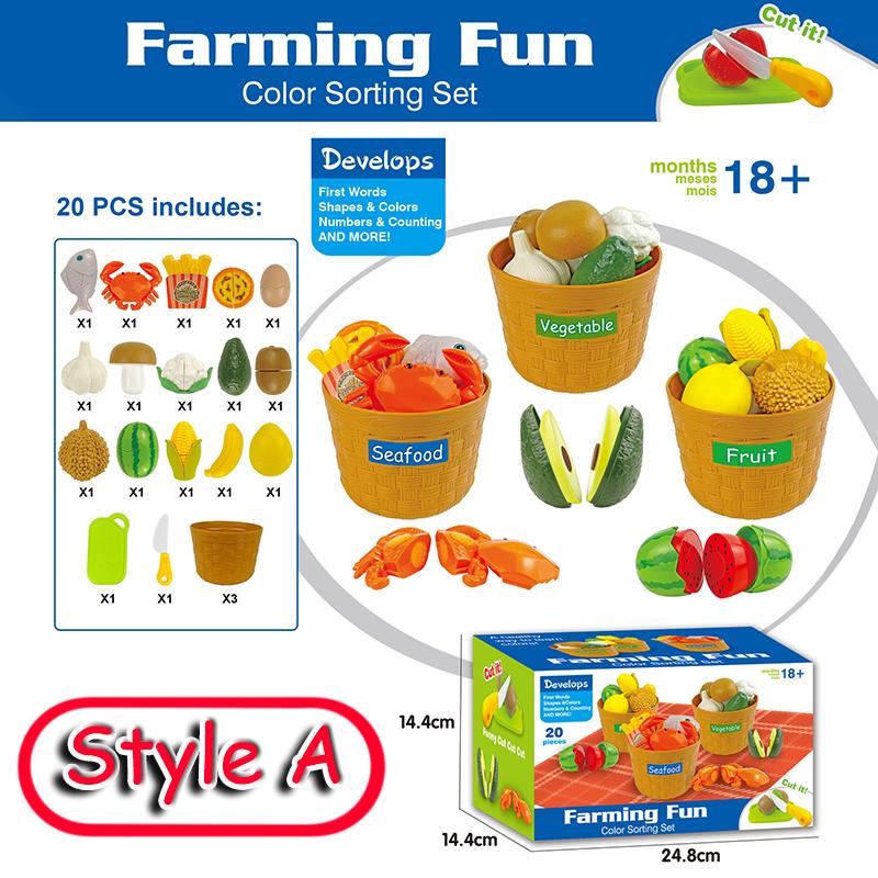 Pretend Play Kitchen Toys Kids Cutting Fruit Vegetable Food Color Sorting Game Early Educational Learning Toys For 3-6 Years Old