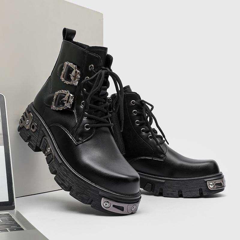 Men's punk Martin boots spring and autumn heightening platform short boots tooling boots