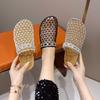 Summer New Fisherman Flat Bottom Round Head Baotou Half Slippers European and American Niche Fishing Net Woven Hollow Roman Cool Slippers