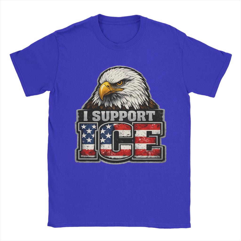 Unisex TShirts I Support ICE Patriotic American Flag Bald Eagle Novelty Pure Cotton Tees Short Sleeve T Shirt O Neck Clothes Gift