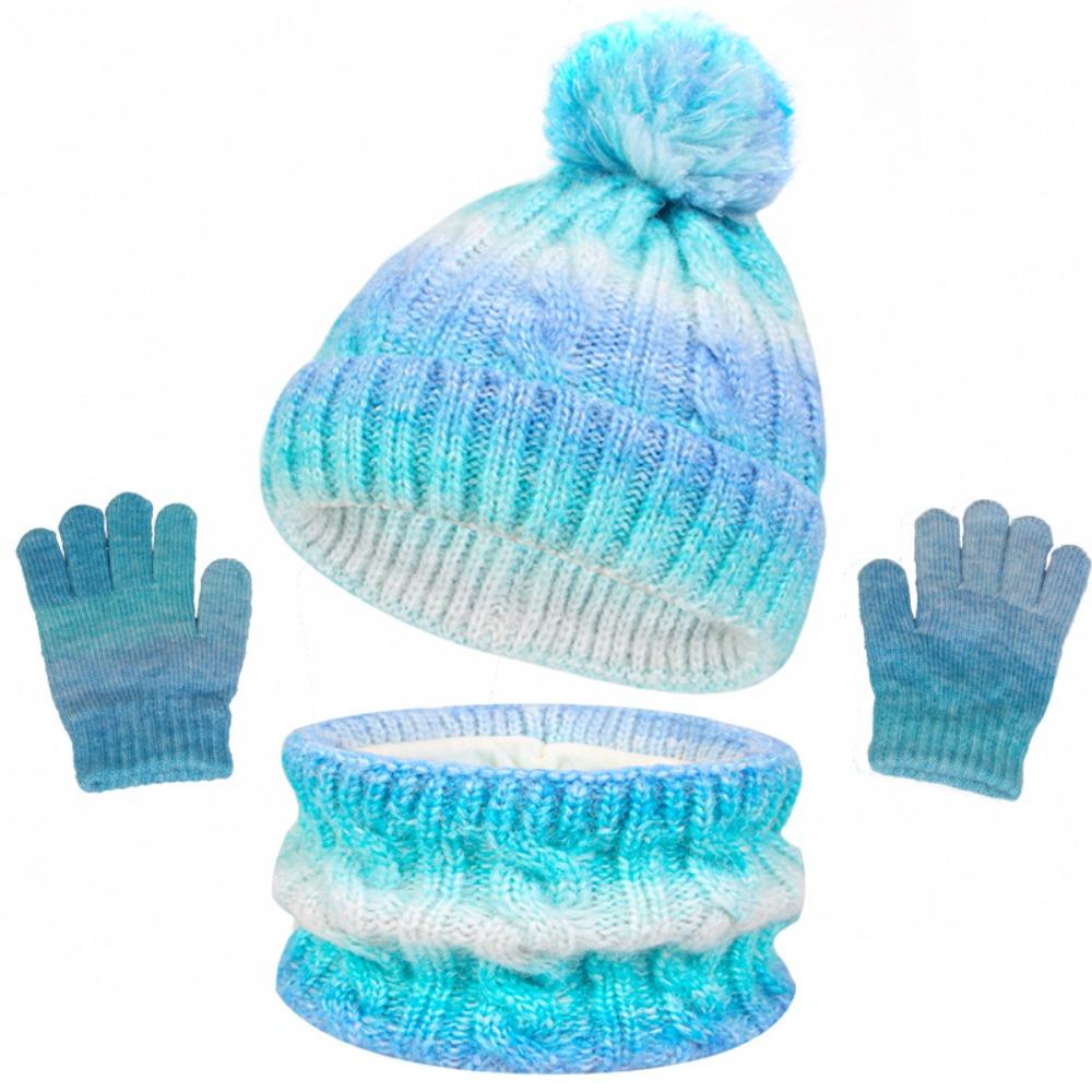 3pcs Outdoor Toddler Bonnet 3-10Y Pompom Knitted Hats New Children's Hat Scarf Gloves Set Winter