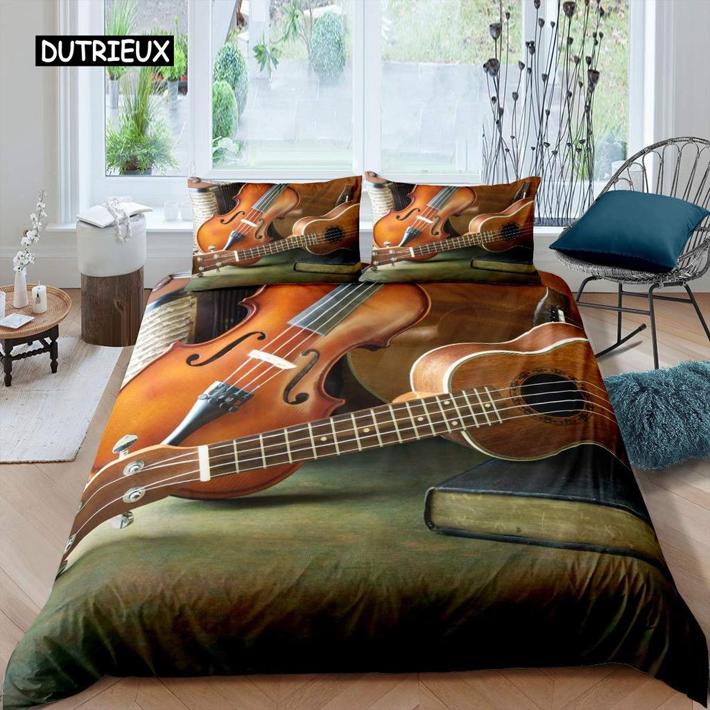 Пододеяльник со скрипкой, комплект постельного белья с классической музыкальной тематикой, одеяло с узором «тай-дай» для подростков и взрослых, пододеяльник из микрофибры для королевского одеяла