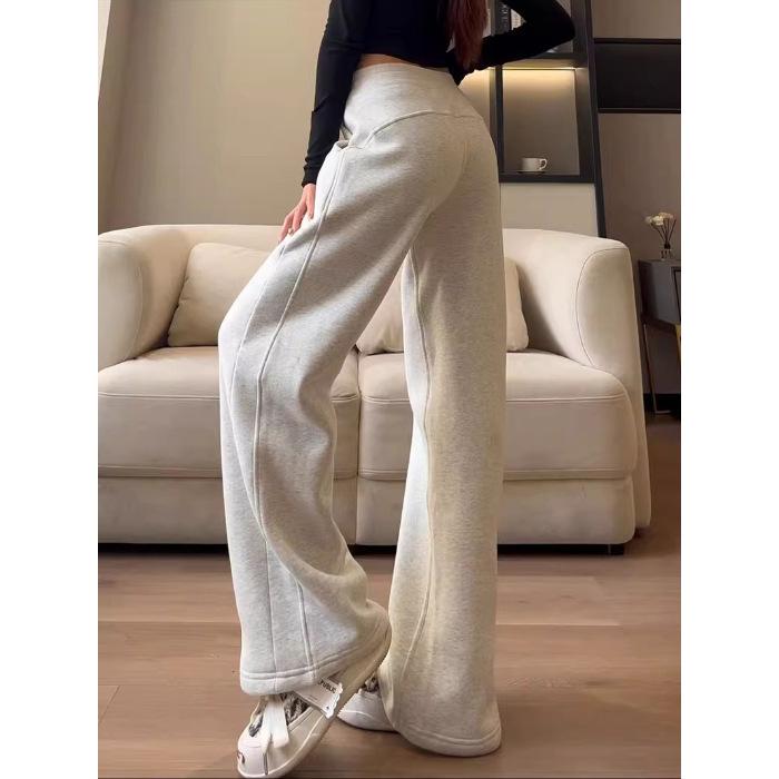 Narrow sweatpants women's autumn and winter fleece thickened pendant feeling loose and thin flared wide-leg pants casual sports pants