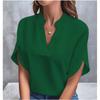Women's Summer V-neck Elegant Shirt Solid Color Loose Short Sleeve Casual Top
