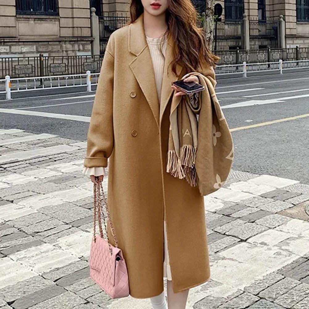 Autumn Winter Retro Loose Female Overcoat Ladies Windbreak Women's Coat Double-Breasted Loose Long Trench Coat