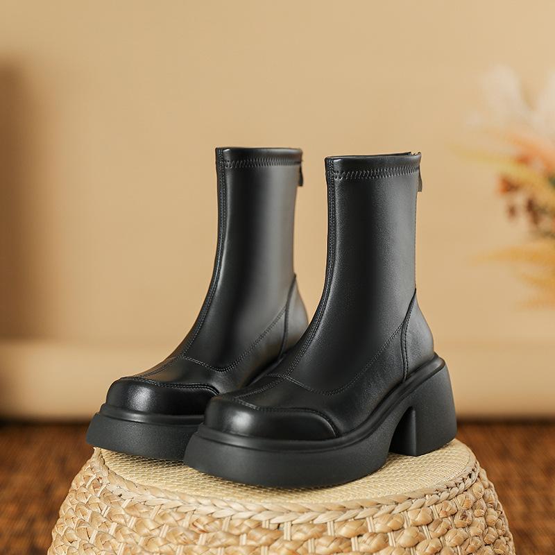 Small Man with Tall, Thick Sole Elastic Slim Boots Waterproof Platform Thick Heel Korean Short Boots for Women Light Bottom Autumn and Winter Boots