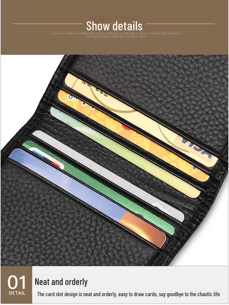 Держатель для карт из натуральной кожи с функцией блокировки RFID - Lychee Grain Cowhide для мужчин и женщин