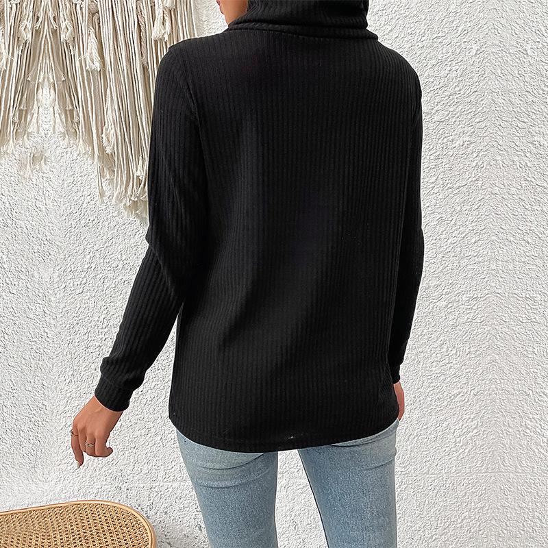 Autumn Women's Knit Top Button Long Sleeve Irregular Stacked Neck Bottom Knit Sweater