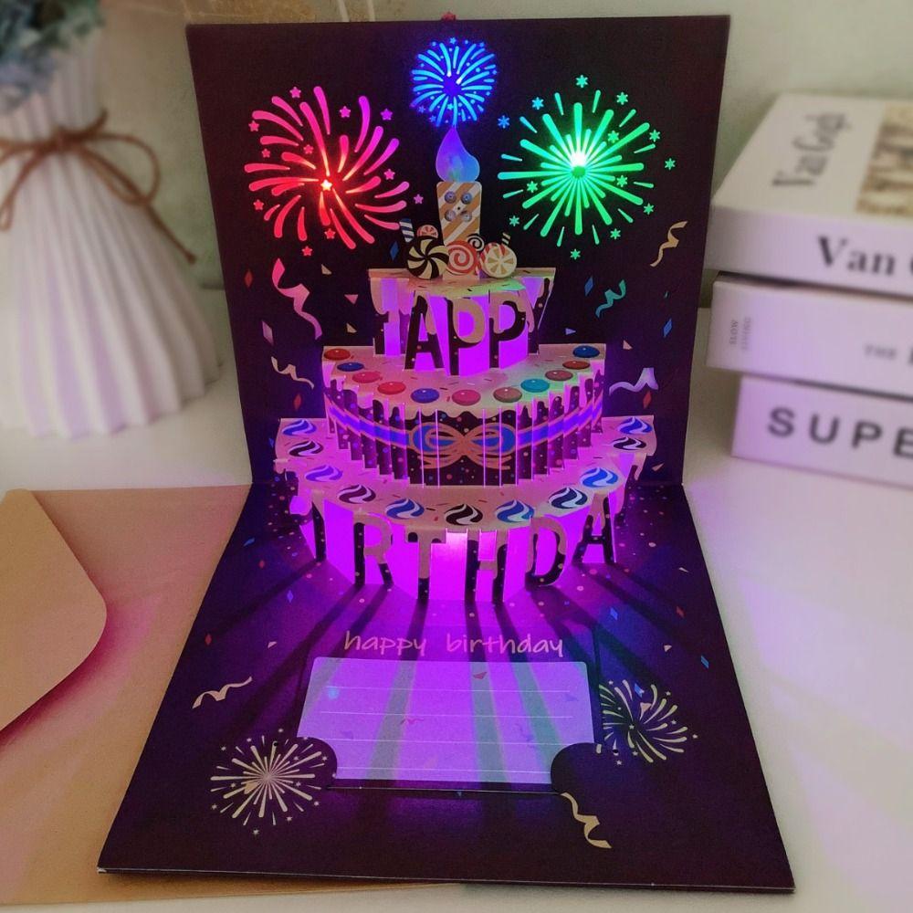 С музыкальным светом 3D поздравительные открытки на день рождения торт горячее тиснение открытка складная открытка