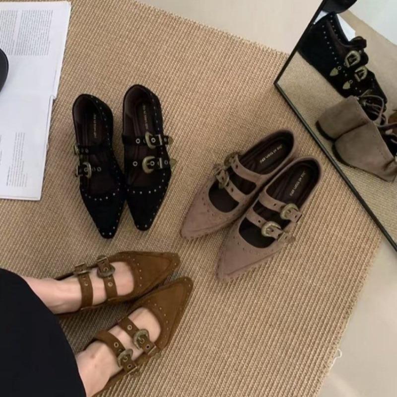 Летние туфли-лодочки с острым носком, ремешком с заклепками, Мэри Джейн, новый стиль, элегантные, повседневные, женские туфли на плоской подошве с внутренней платформой для увеличения роста