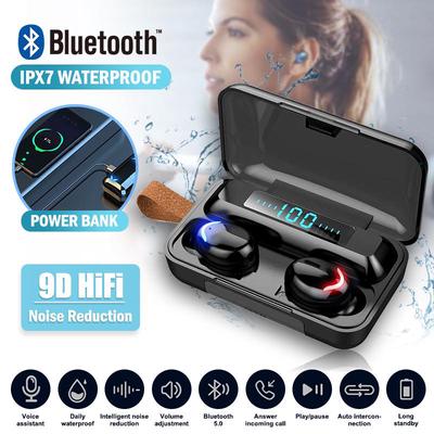 TWS Bluetooth 5.0 Наушники 2200 мАч Зарядное устройство Беспроводные наушники 9D Стерео Спортивные водонепроницаемые наушники с микрофоном