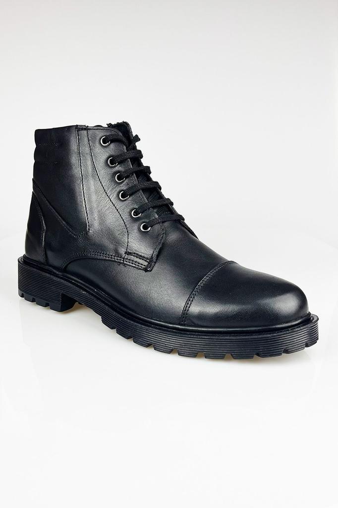 Men's Fashion Genuine Leather Thick Heeled Booties Bootie Black Cold Proof Anti-Slip Rubber Sole Zippered Winter Boots Shoes