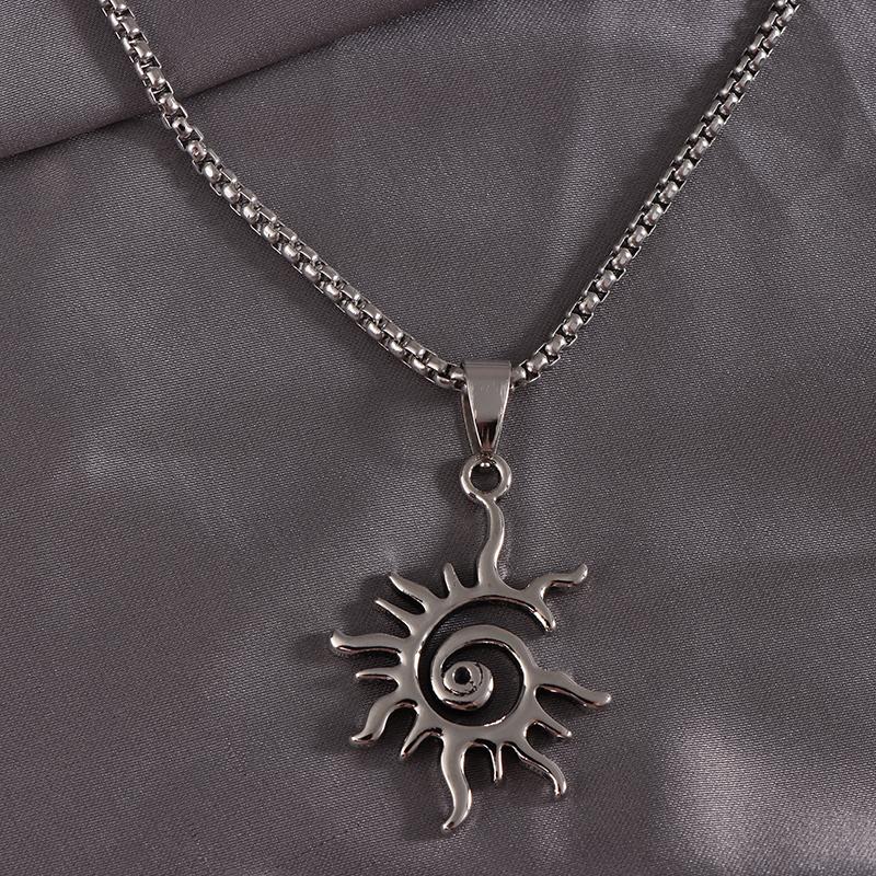 Creative Sun Flame Pendant Necklace Punk Hip Hop Retro Hipster Men'S Hollowed Out Titanium Steel Necklace Jewelry