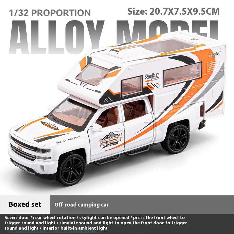 1/32 Модель внедорожного кемпера Chevrolet Металлическая литая Детская игрушечная машинка Симуляция Звук и свет Инерционная Мальчику Праздничный подарок