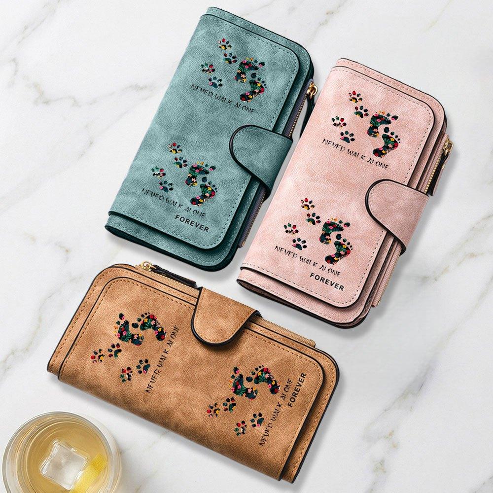 Fashionable long wallet with eye catching footprints and paw prints print design multifunctional portable and convenient coin purse with ample
