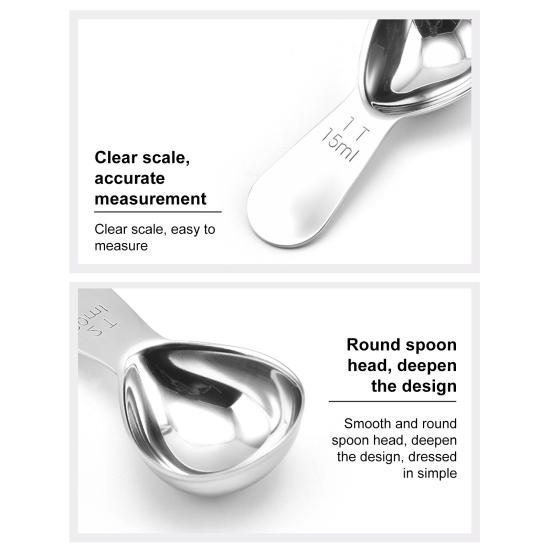 Кофейная ложка из нержавеющей стали, мерная ложка 15/30 мл, столовая ложка для молотого кофе, сахара, специй, короткая ручка, кухонный измерительный инструмент