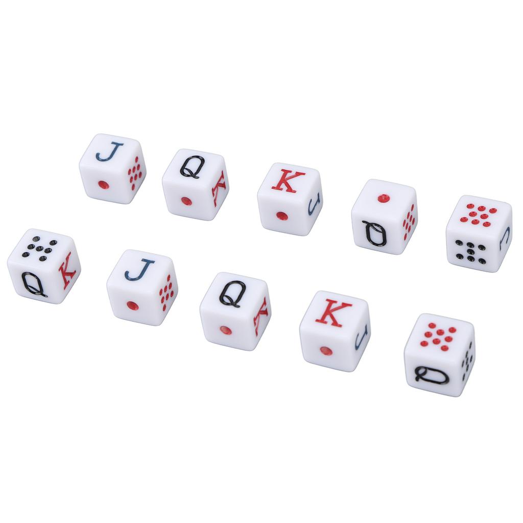 Набор из 10 игральных костей 16 мм, пластиковые 6-гранные кубики с цифрами JQK для настольных игр, белые