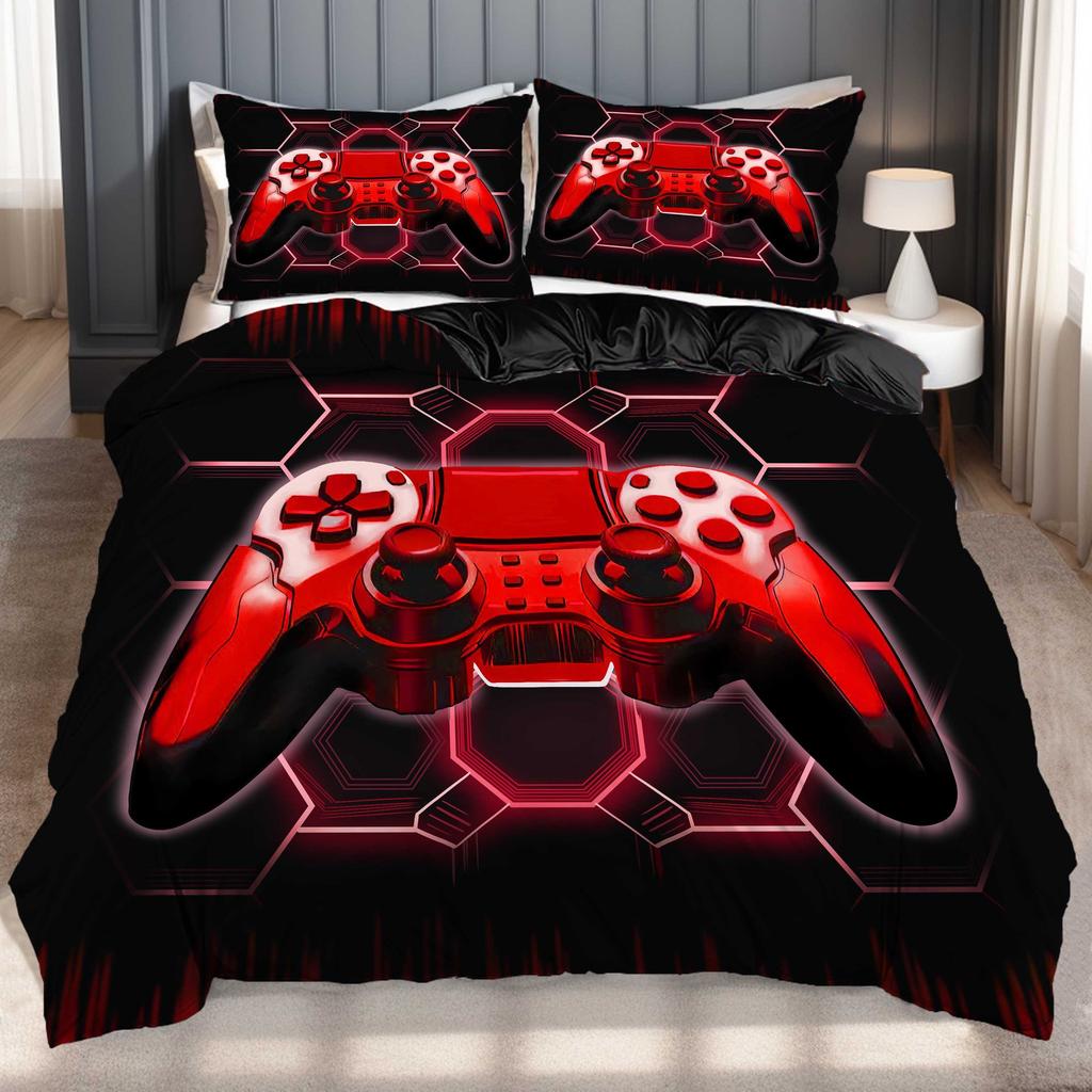 Colorful Gamepad Digital Printing Three-Piece Quilt Cover, Made