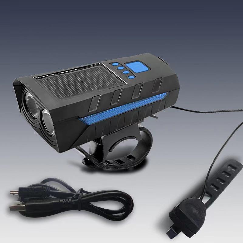 Велосипедный звуковой сигнал с двойной головкой на солнечной энергии, передние фонари, зарядка через USB, уличный велосипедный звуковой сигнал с высоким децибелом, трансграничные сигнальные огни