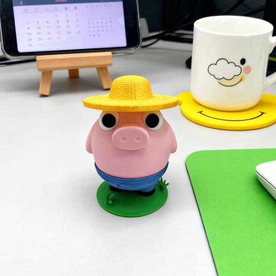 Farmer Pig Coin Bank Funny Animal Money Box with Hat Novelty Coin Holder Large Slot Cartoon Piggy Bank for Easy Coin Saving