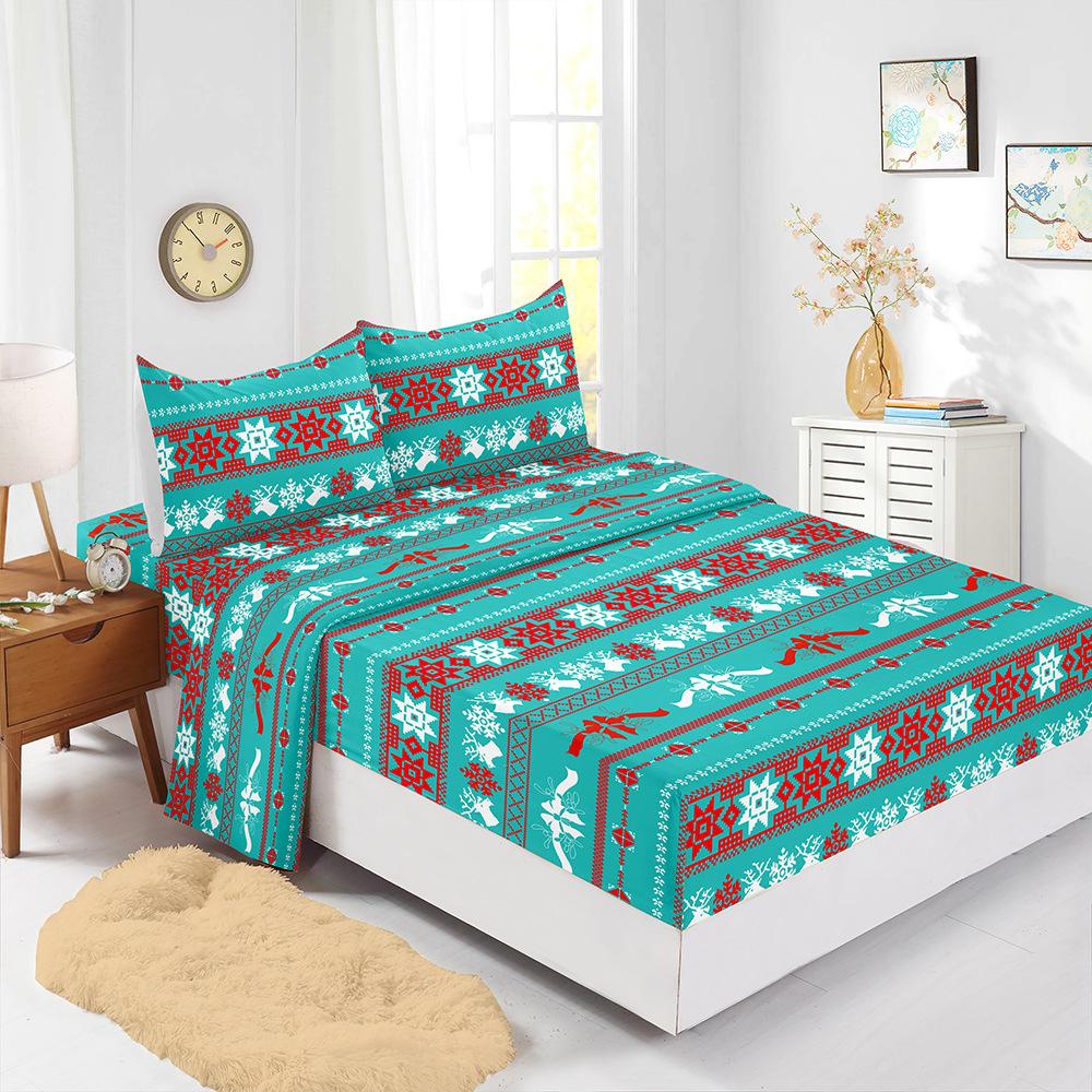 Hot-Selling Red Christmas Mattress Four-Piece Children'S Bedding Printed Mattress Protective Cover