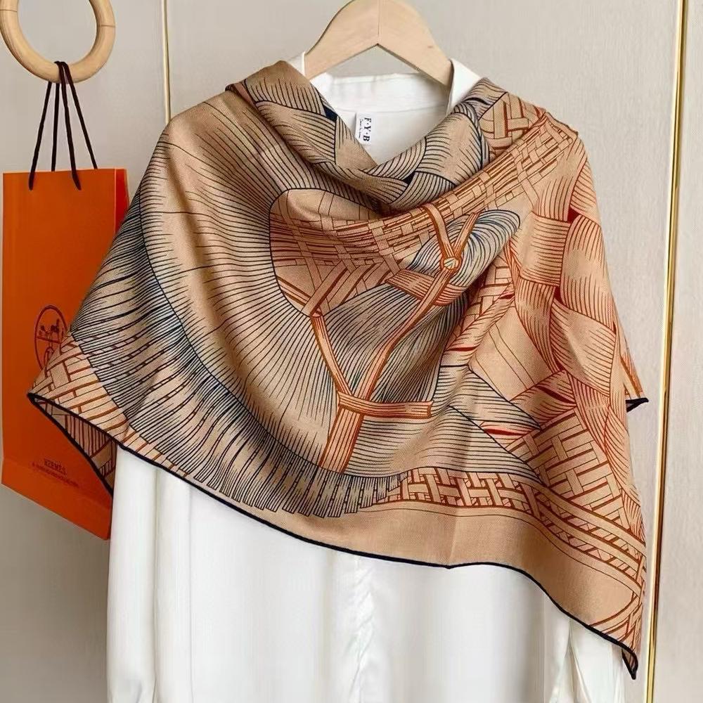 Deep Khaki 30% Silk 70% Wool Scarf Shawl Printed New Brand Fall Winter Women Triangle Silk Wool Scarves Wraps 130*200cm